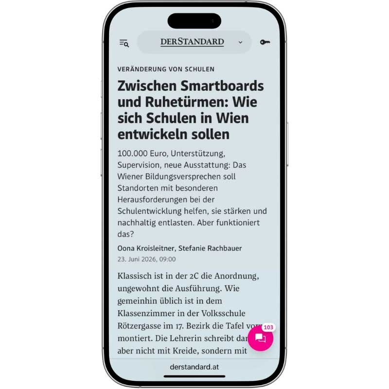 Artikel im Standard über Schulentwicklung in Wien mit Petra Loinger